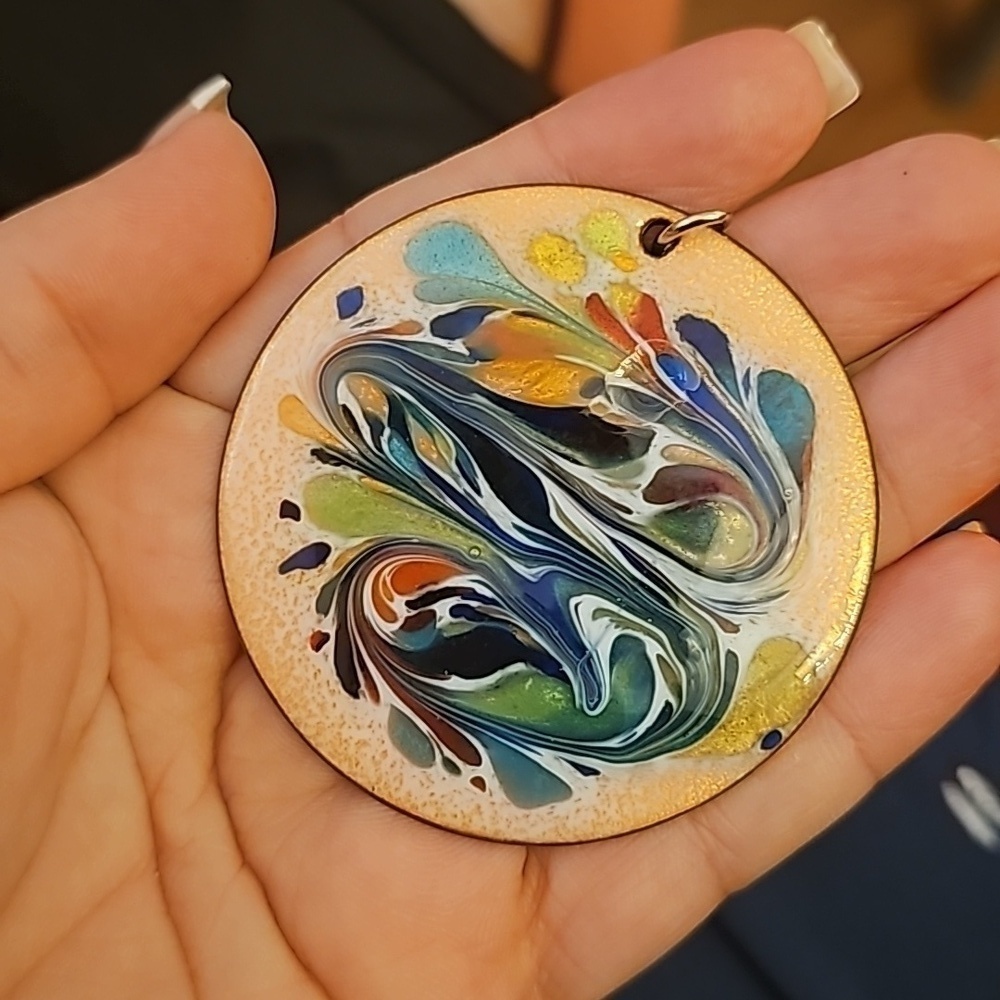 Vintage Mid Century Modern Signed DON ANDRICK Enamel on Copper Pendant